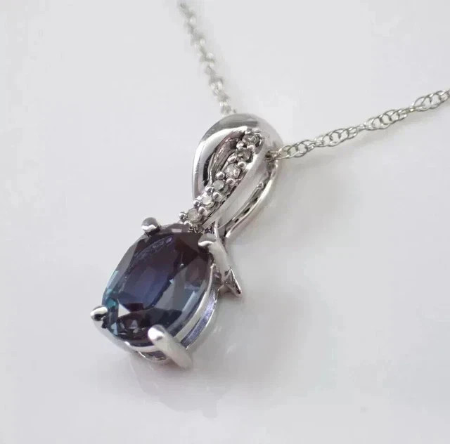 1.50Ct Oval Lab Created Alexandrite Solitaire Pendant 14K White Gold Plated 18″
