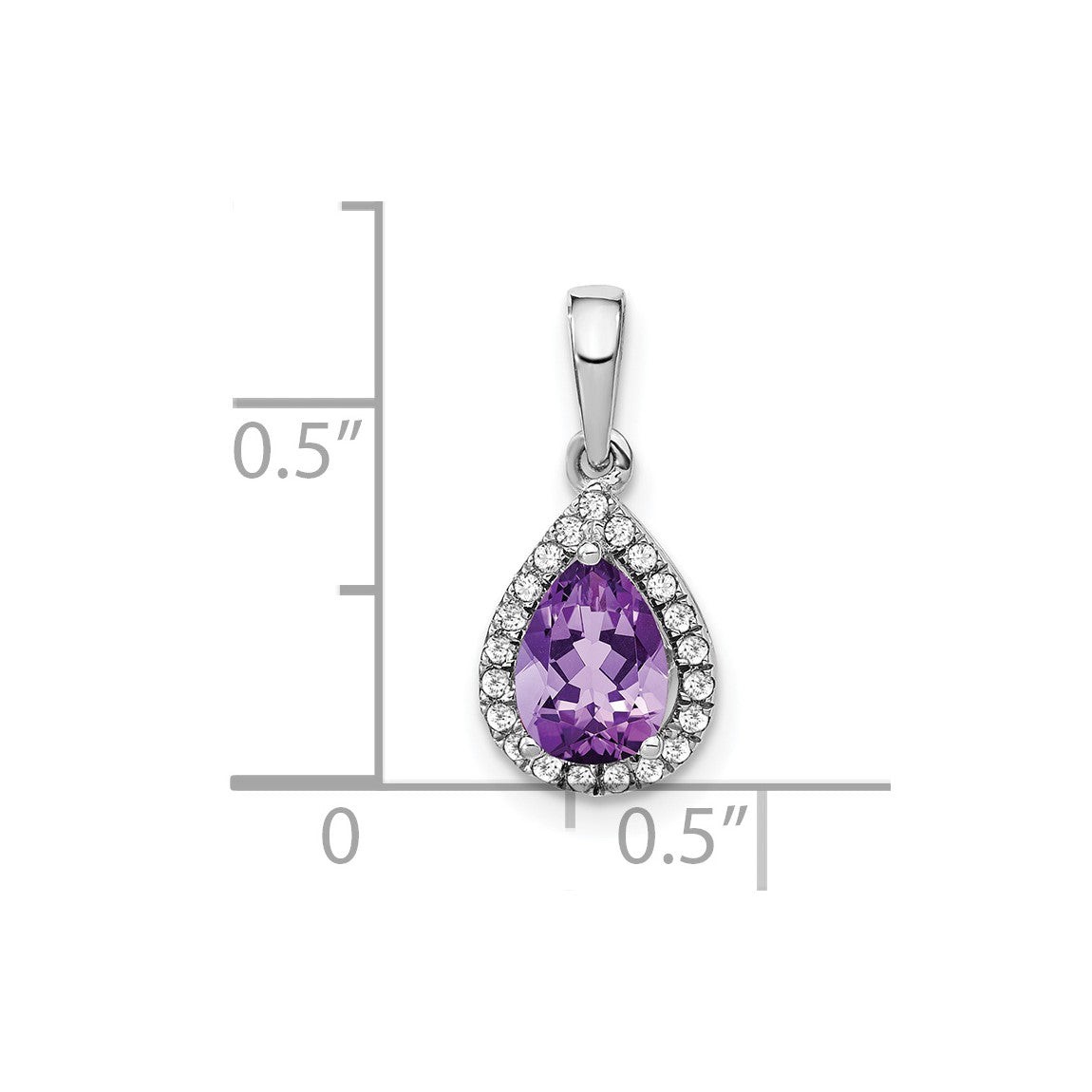 14k White Gold Pear Amethyst and Diamond Halo Pendant