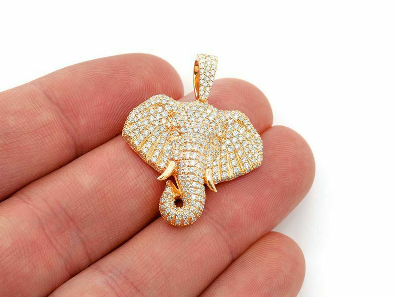 2.30 ct Diamond Wise Young Elephant Pendant With Free Chain 14K Yellow Gold Over