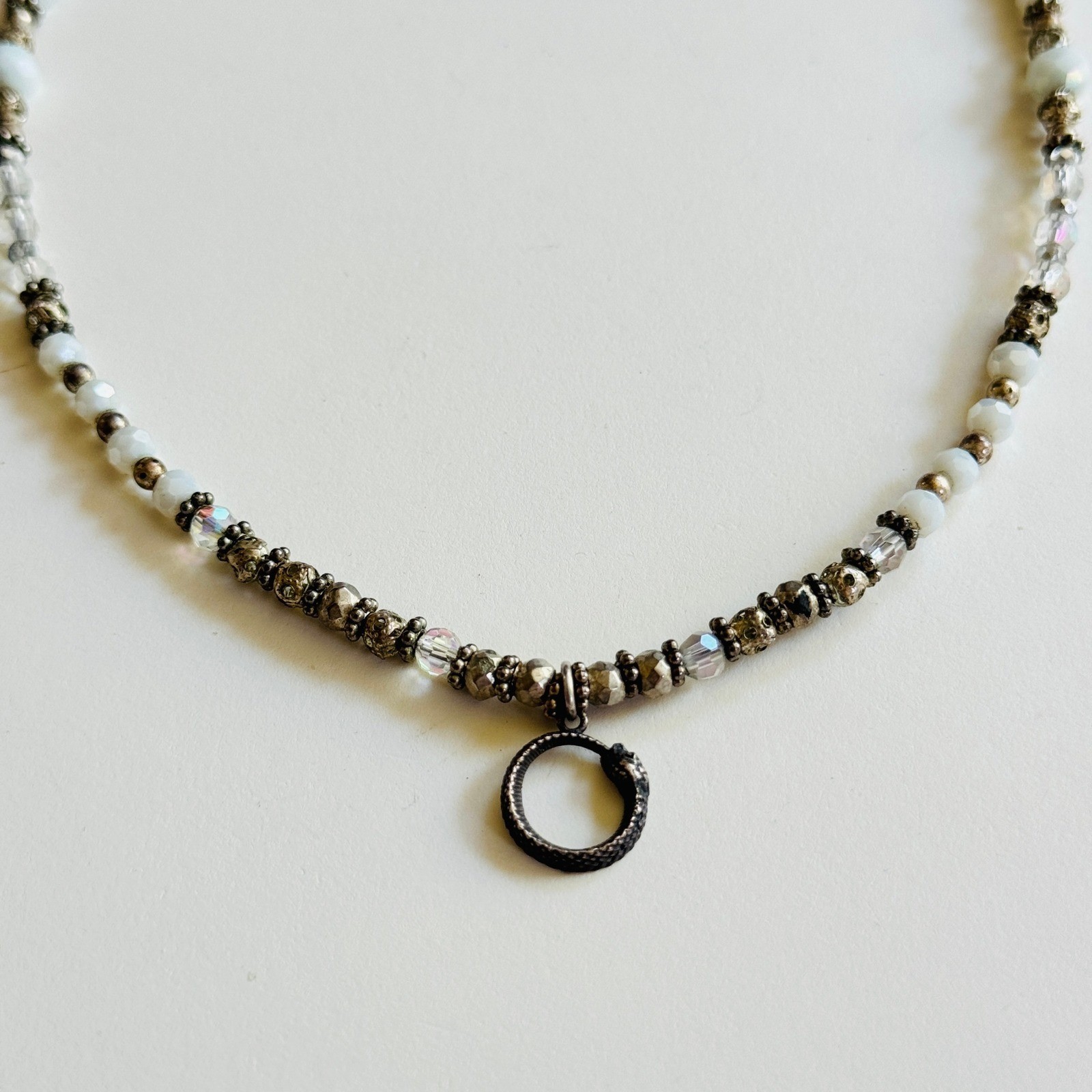 Snake Serpent beaded Necklace crystal Beads Sterling Silver 925 Collar 18″ OOAK