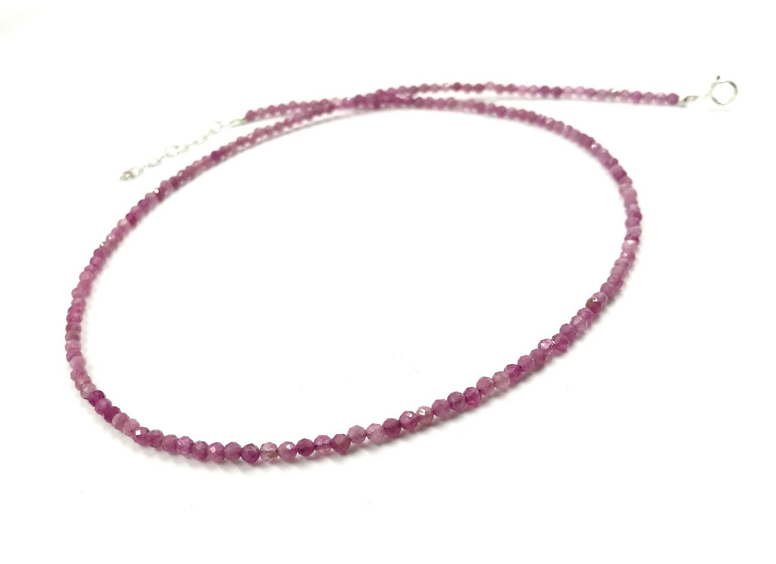 Genuine Pink Tourmaline Beads Silver Necklace Jewelry Women Handmade USA SELLER