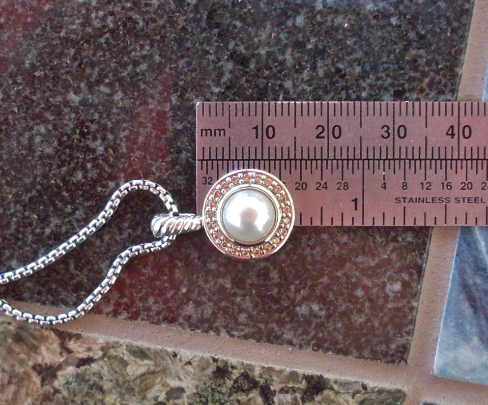 Retired – David Yurman Pearl & Diamond Cerise Pendant w/DY Chain – Gift Boxed