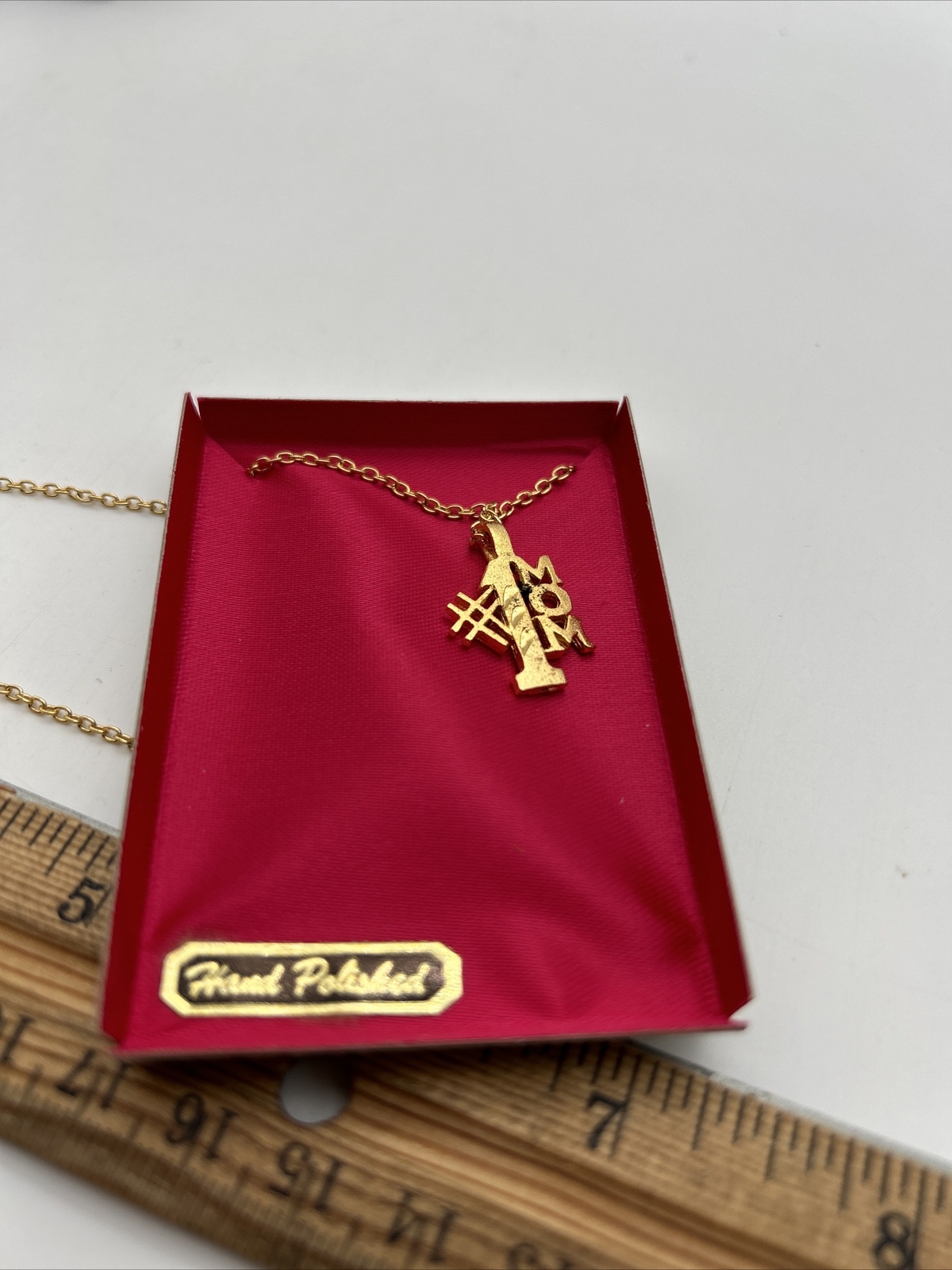 Gold In Color Number # 1 Mom Mother Small Necklace Pendant In Plastic Case