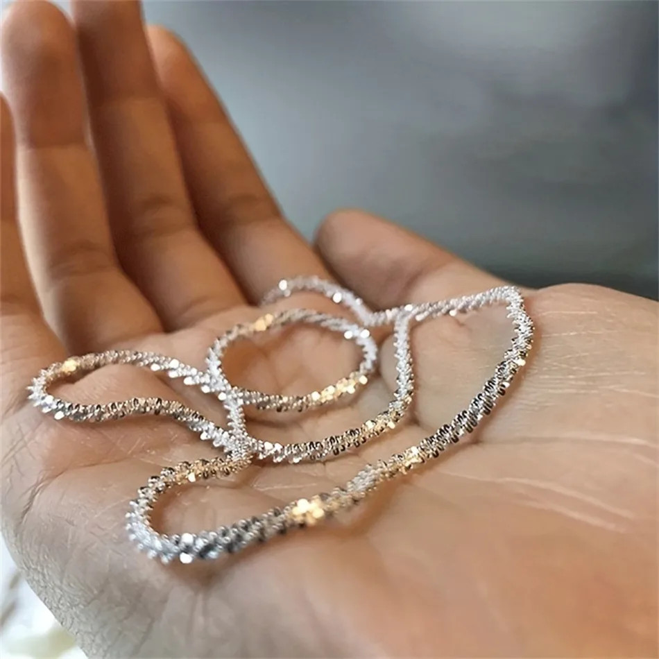 1Pc Authentic S925 Sterling Silver Necklace 2Mm Sparkling Collarbone, Sweater Ch
