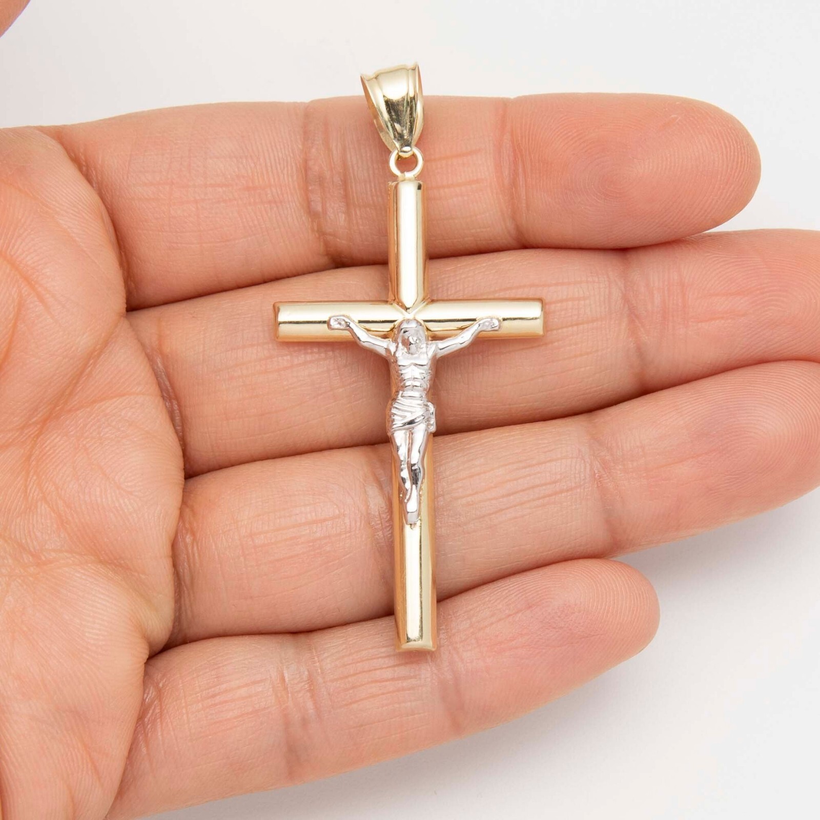 2.25″ Huge Jesus Christ Crucifix Cross Pendant Charm Real 10K Yellow White Gold