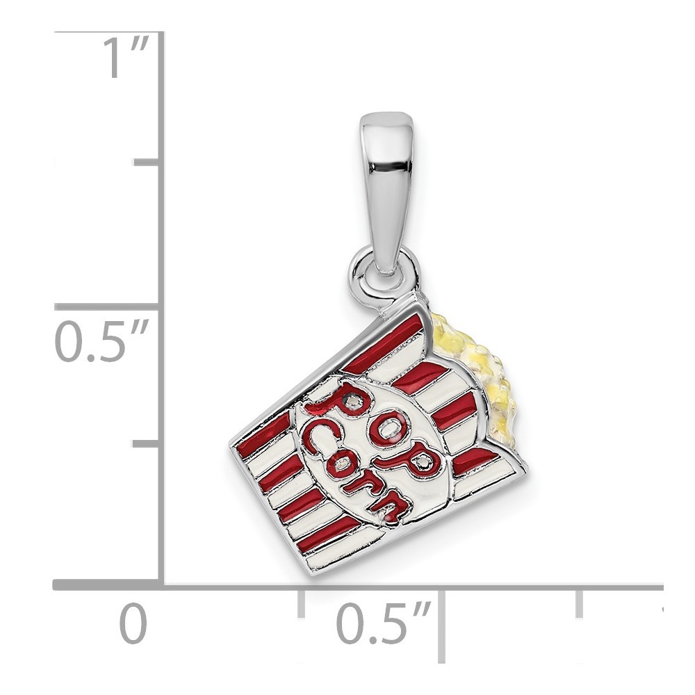 Sterling Silver Rhodium-Plated 3D Enameled Bag of Popcorn Pendant 4.05gm L-21 mm