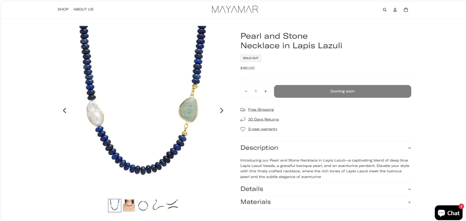 MAYAMAR Pearl and Stone Necklace in Lapis Lazuli, Aventurine, 24K Plated, 16″