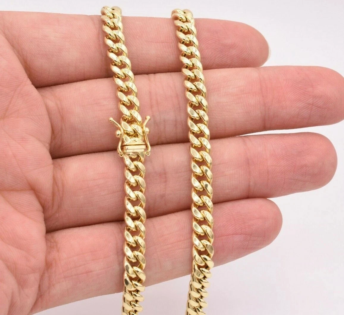 Real 10K Gold Miami Cuban Link Chain 22″ 6mm Box Clasp Men Necklace 10kt
