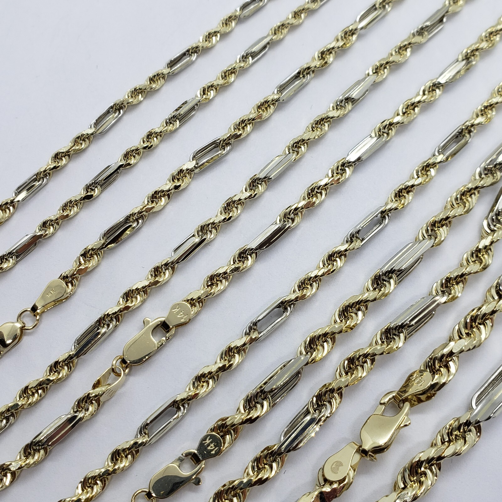 Authentic 14k Gold Two Tone Figarope Chain Necklace or bracelet 3mm-6mm 7″-30″