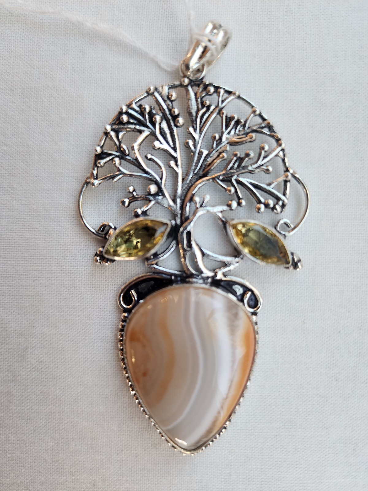 Banded Agate With Yellow Stone Accents In 925 Sterling Silver Pendant