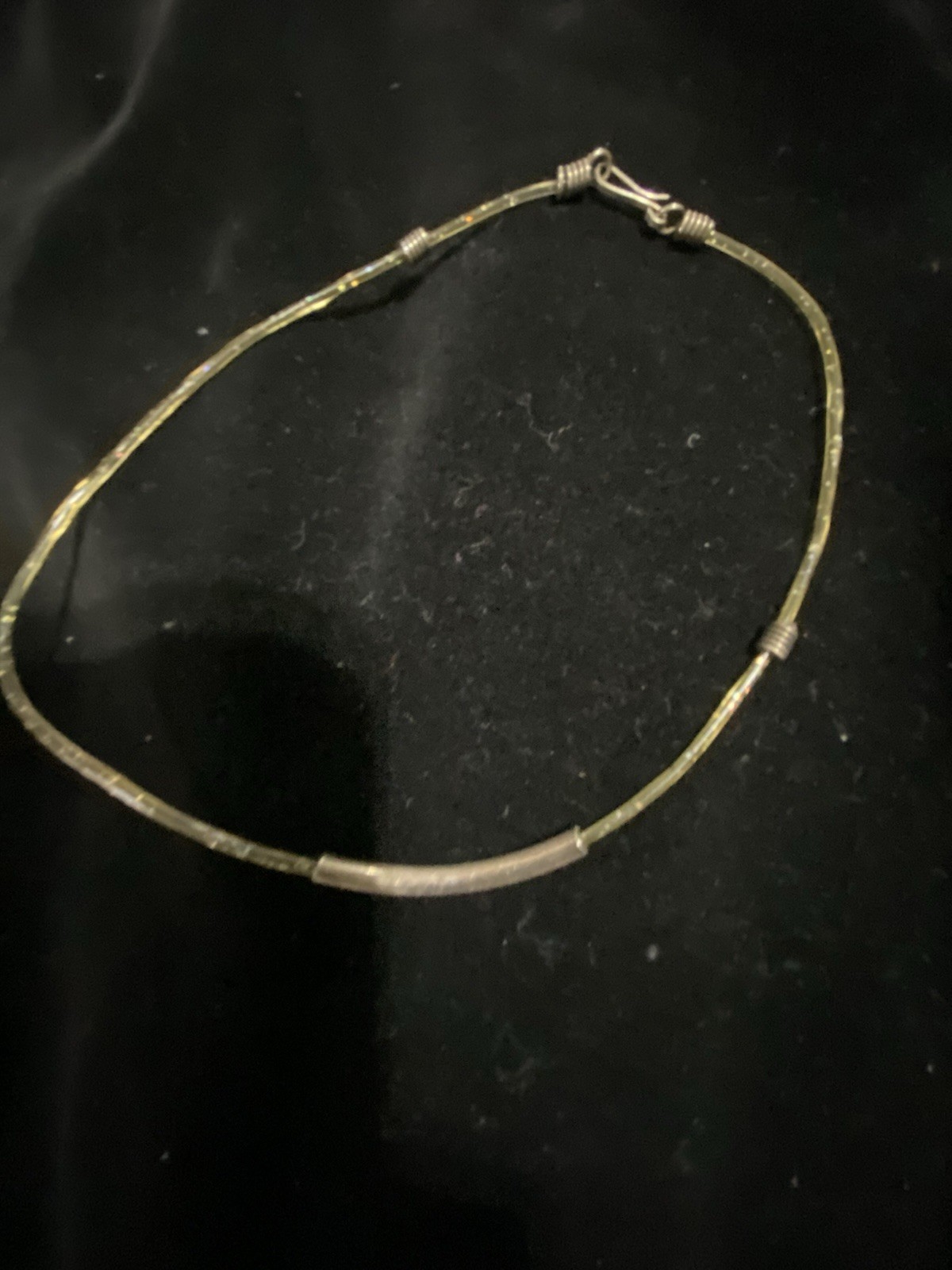 Sterling Silver Necklace Accents On Clear Iridescent Stretchy Plastic Cord