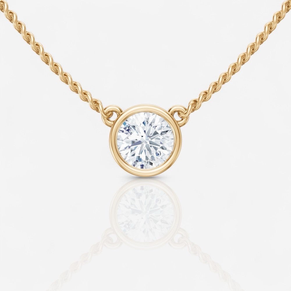 1 CTW Lab Grown Diamond Bezel Solitaire Pendant Necklace 18K Yellow Gold 18”