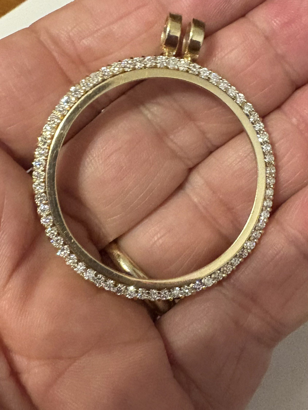 14K Gold Natural Diamond Bezel Pendant Custom Made for Mexico 50 Peso Centenaro
