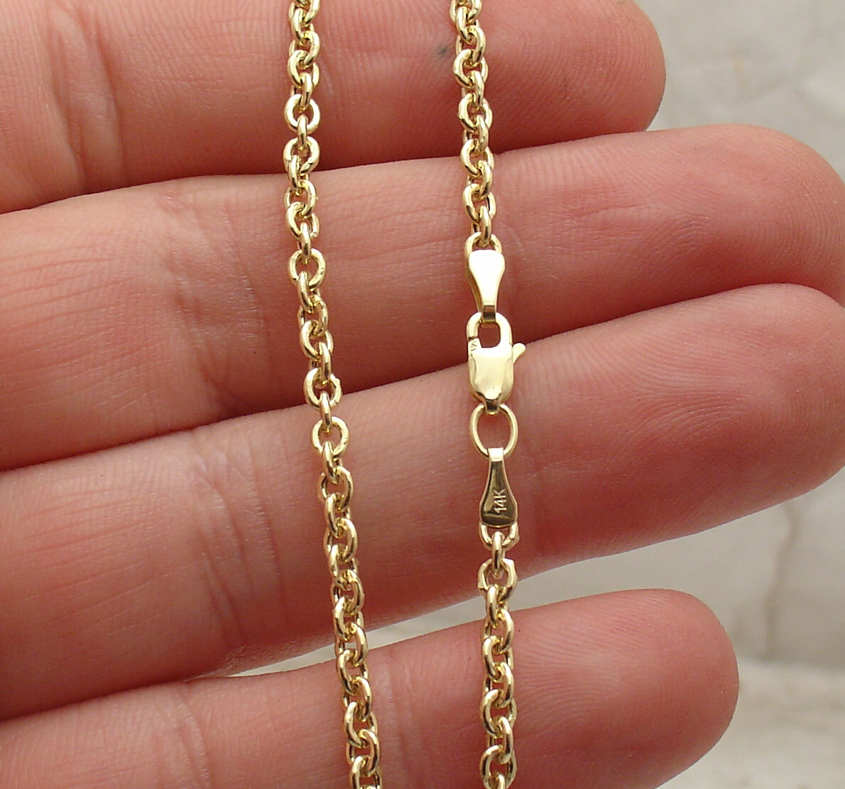 3mm Polished Shiny Oval Cable Link Chain Necklace REAL 14K Yellow Gold