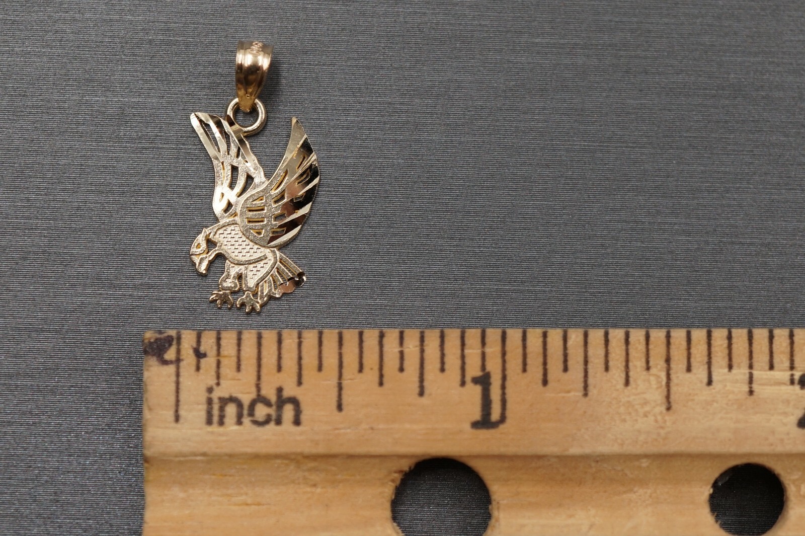 14K Solid Yellow Gold 0.85″ Flat Small Diamond Cut Eagle Charm Pendant.