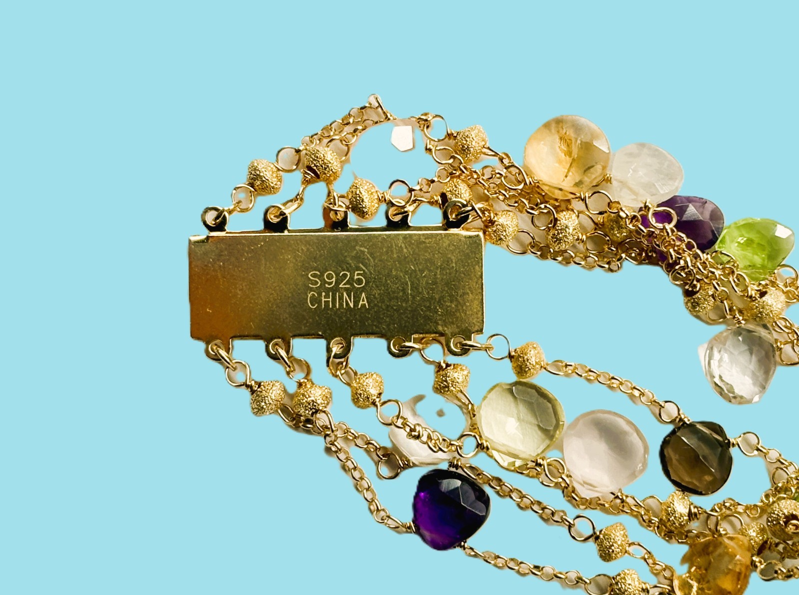 Spectacular Multi-Gem Briolette Vermeil 5 Strand Necklace