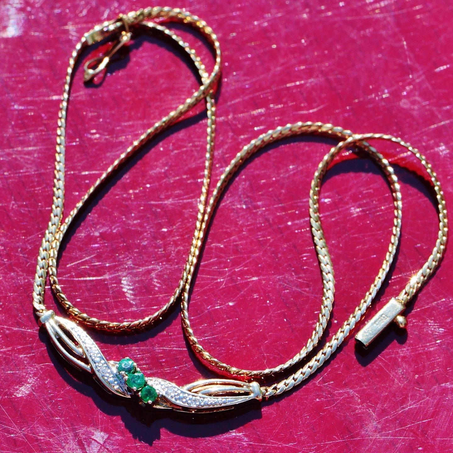 14k 585 gold 16.0″ necklace 0.17ct natural, treated emerald diamond 5.6gr #PN40