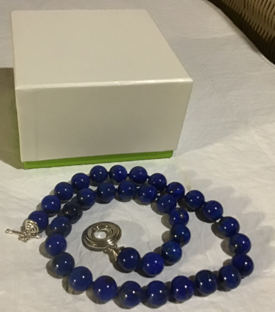 Pre-Owned: Unbranded Lapis Lazuli Beaded Necklace w/ 925 Toggle Clasp 18”