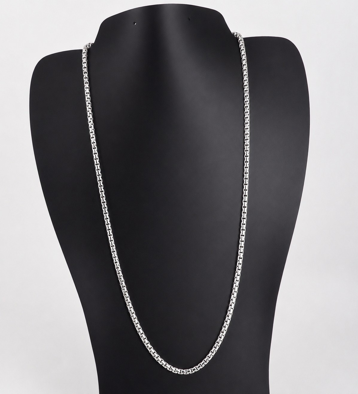 925 Sterling Silver Round Box Chain Necklace 3.5mm 22 Inch Rhodium Plated, Italy
