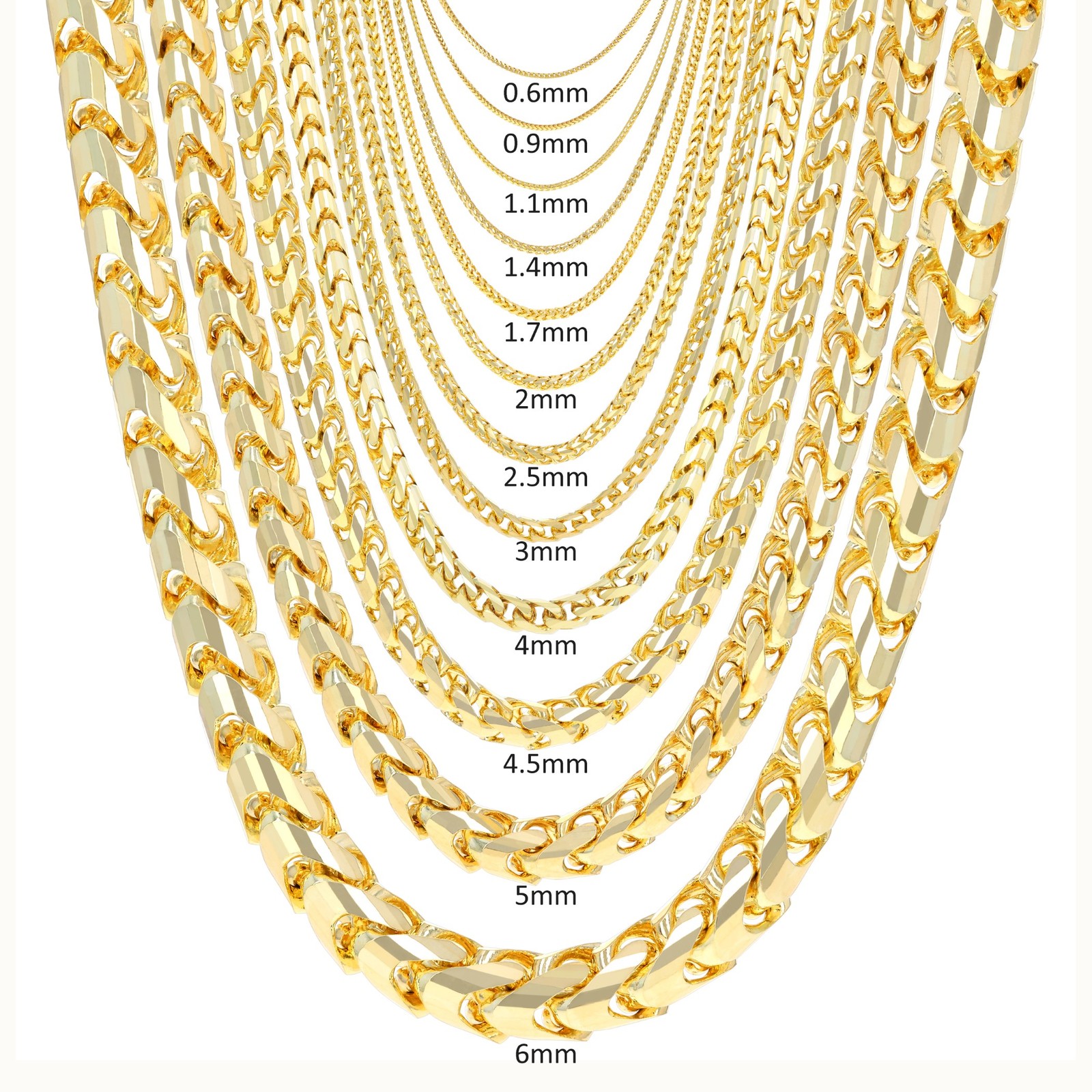 10K Yellow Gold Solid Franco 0.6mm-6mm Diamond Cut Spiga Chain Necklace 16″- 30″