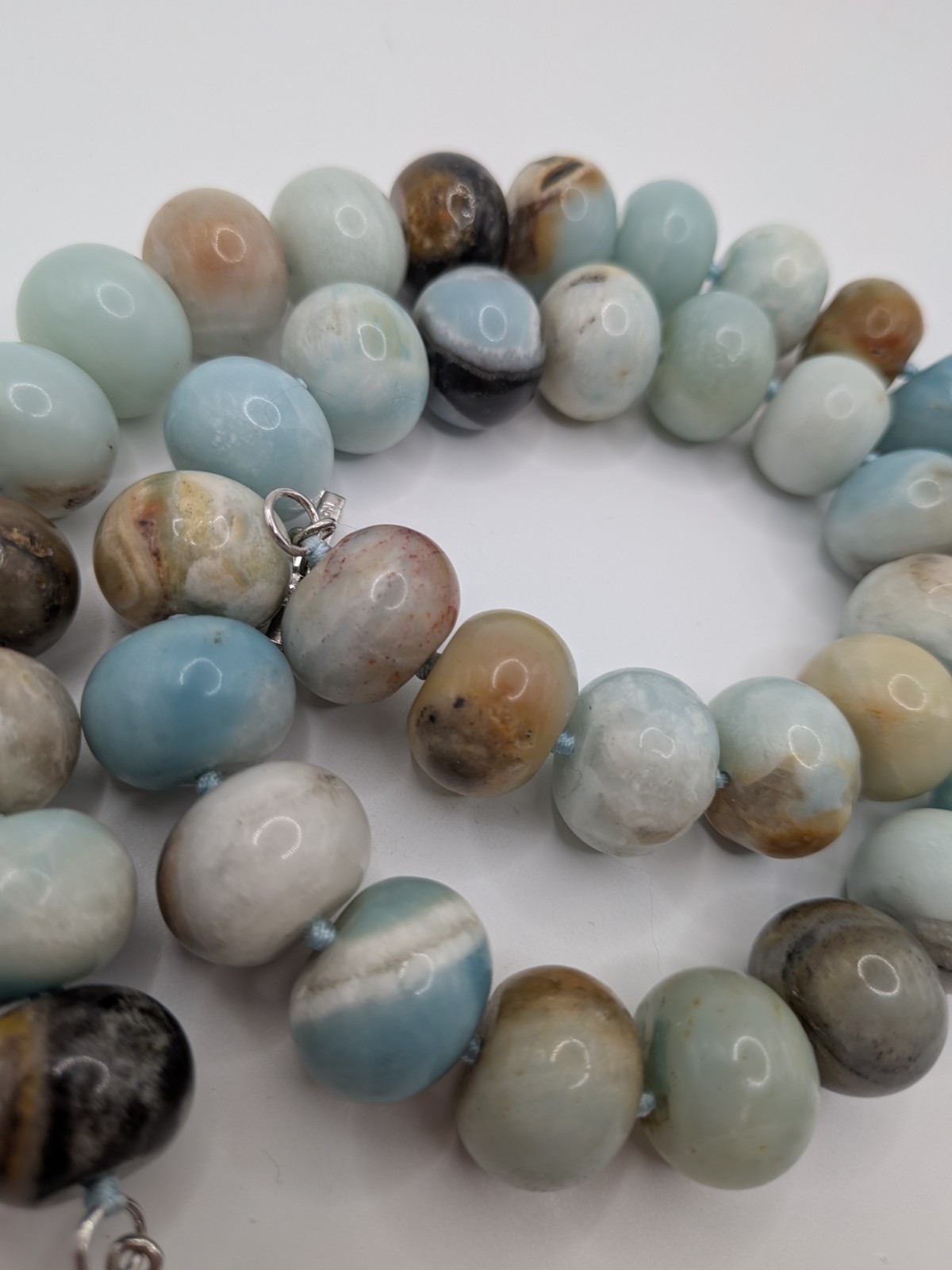Lucas Lameth LUC Amazonite Beaded Necklace 925 Sterling Silver Clasp Statement