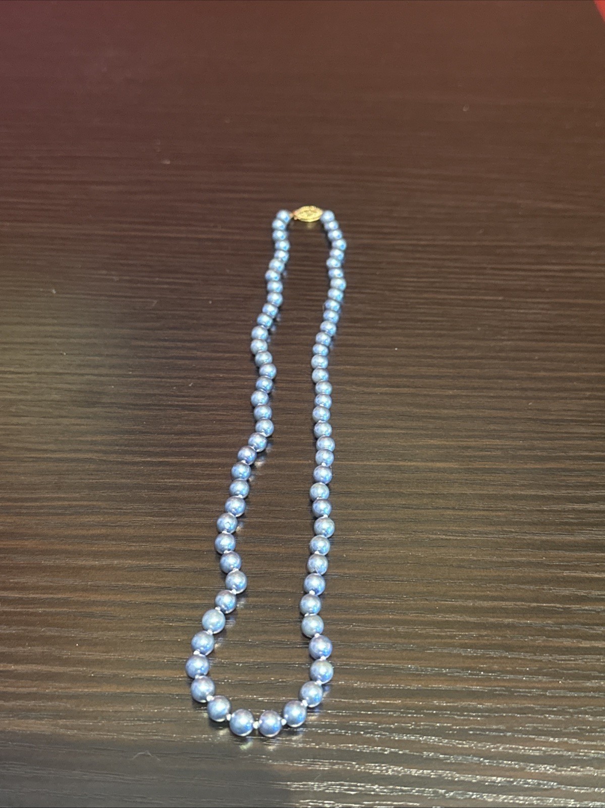World Wide Imperial Blue Freshwater Pearl 14kt Gold Clasp Necklace – 17.5”