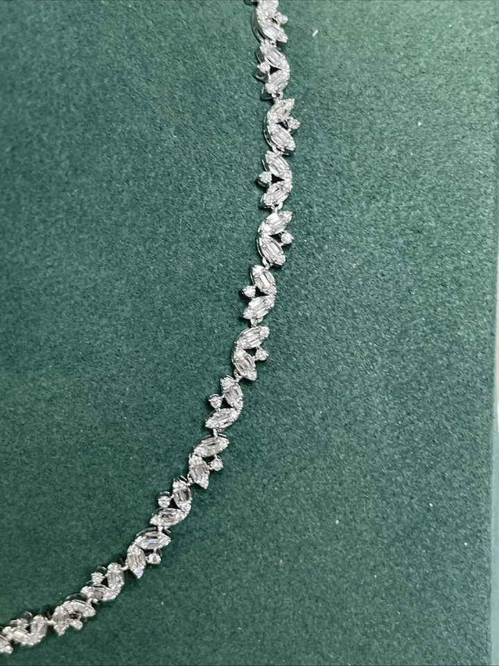 14k Solid White Gold Baguette Natural Diamond Tennis Necklace For Engagement Day