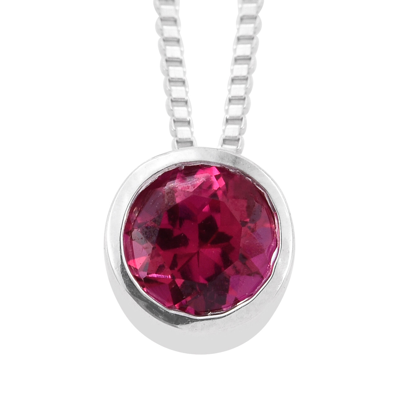 Lab Created Ruby Round Pendant Necklace in Sterling Silver 18 Inch 0.30 ctw