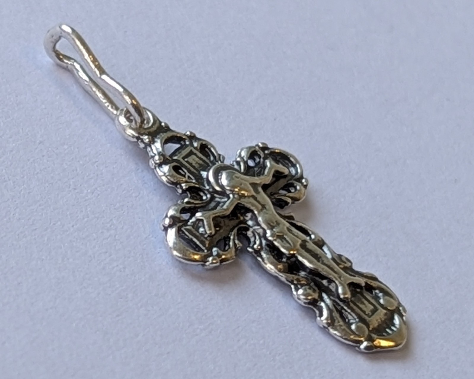 Orthodox Cross 925 silver. Weight 0.95 g. Prayer in Russian. Ukrainian jewelry.