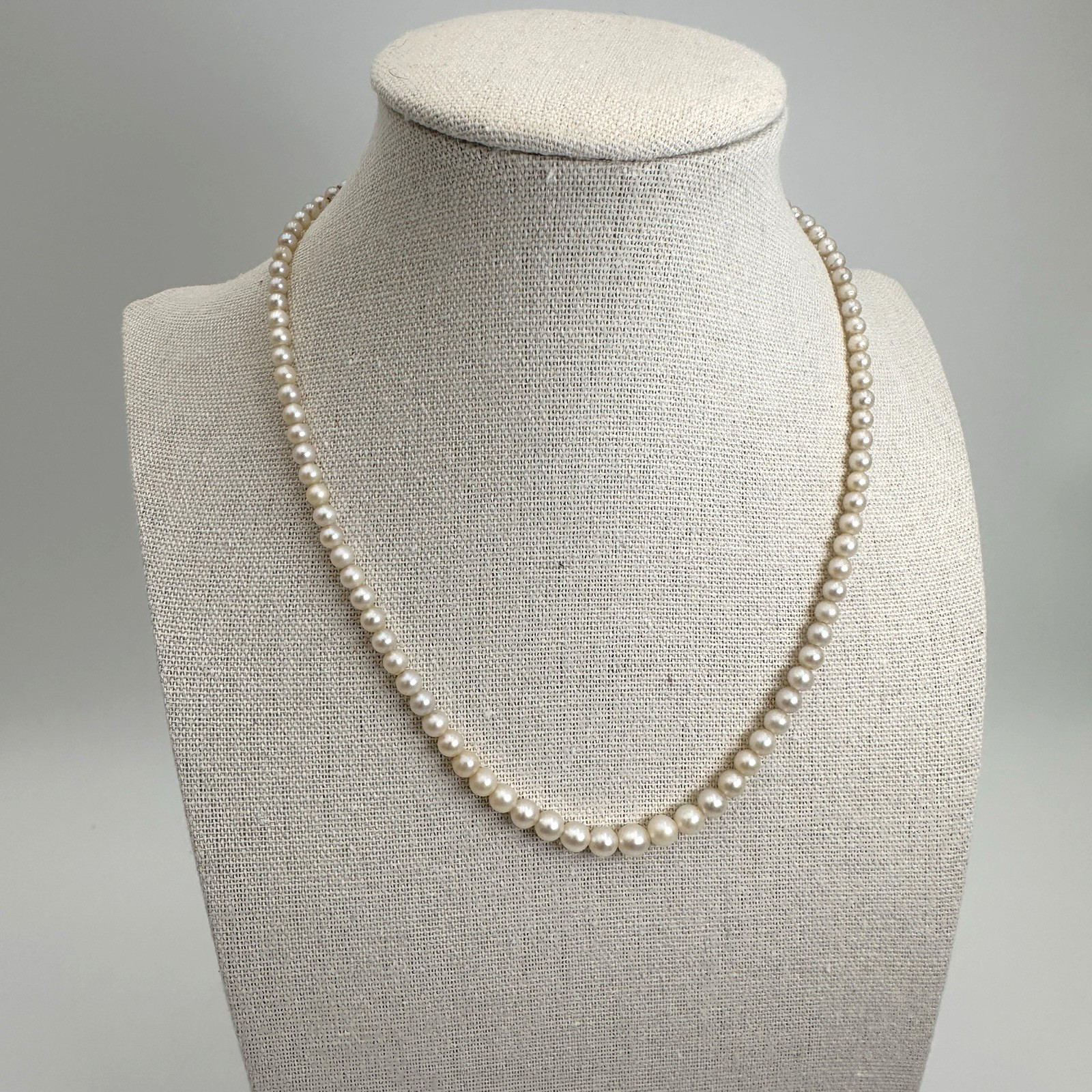 Vtg Graduated Cultured Seed Pearl Necklace 15in 10KTS Clasp Estate Heirloom MCM