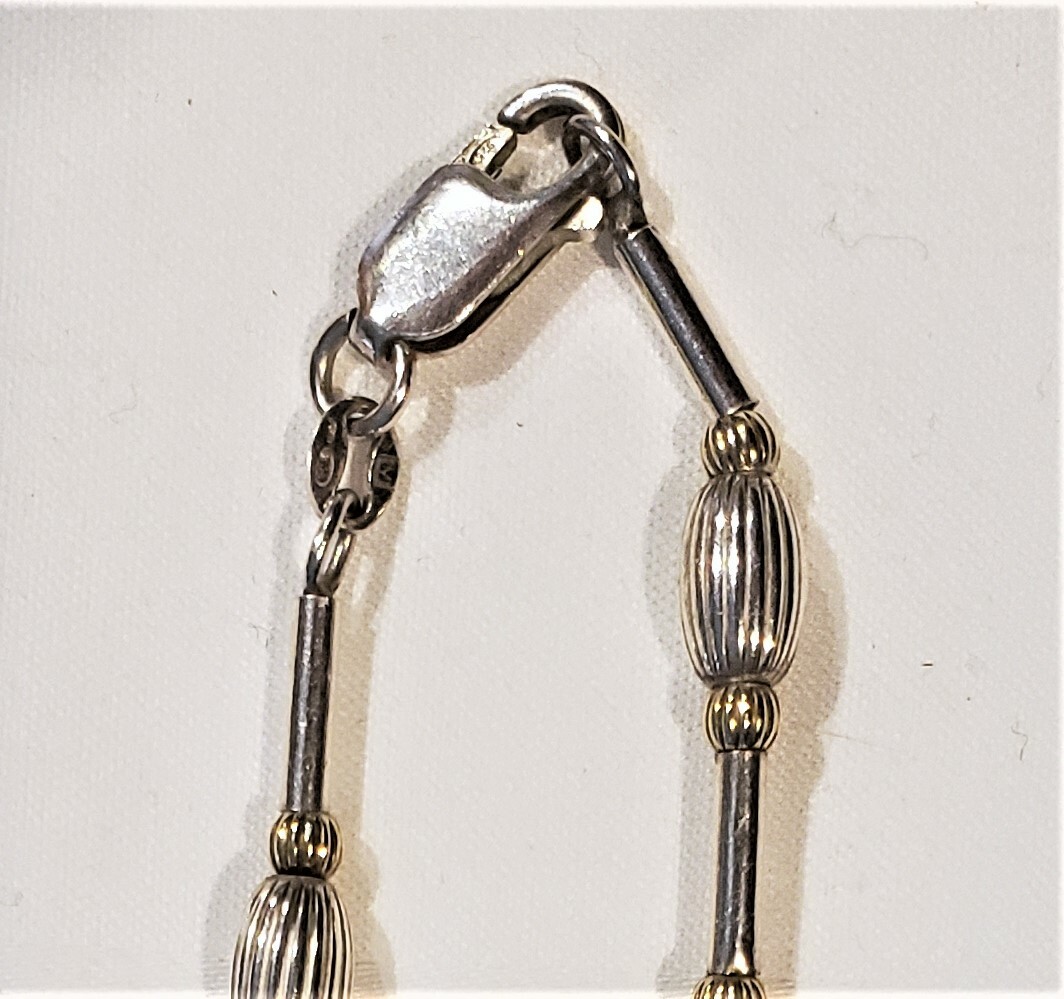 Designer Signed Sterling Silver Yellow Gold Beads Bar Station Necklace Italy 20g