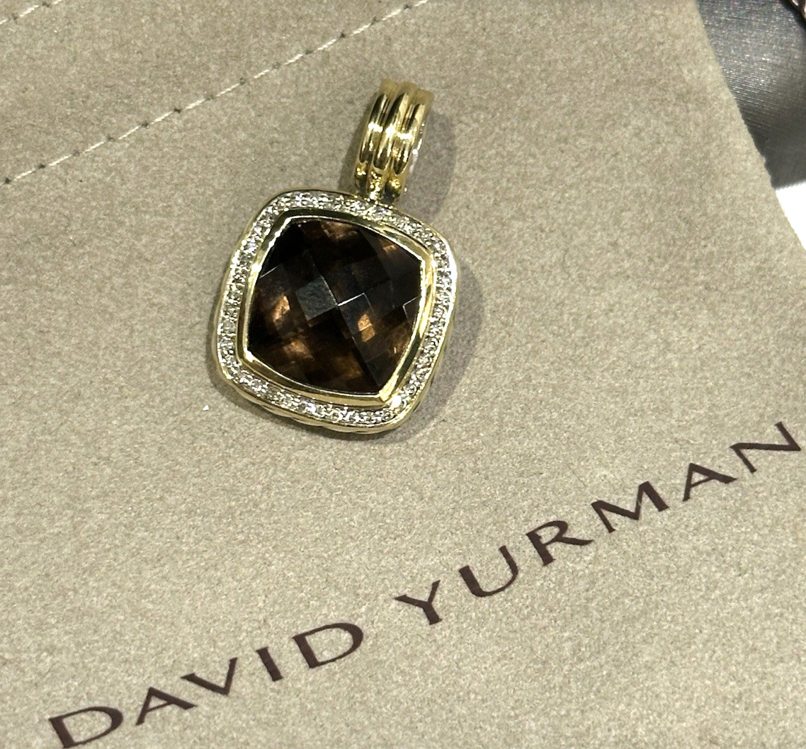 David Yurman 18k Yellow Gold & Sterling Smoky Quartz Diamond Pendant
