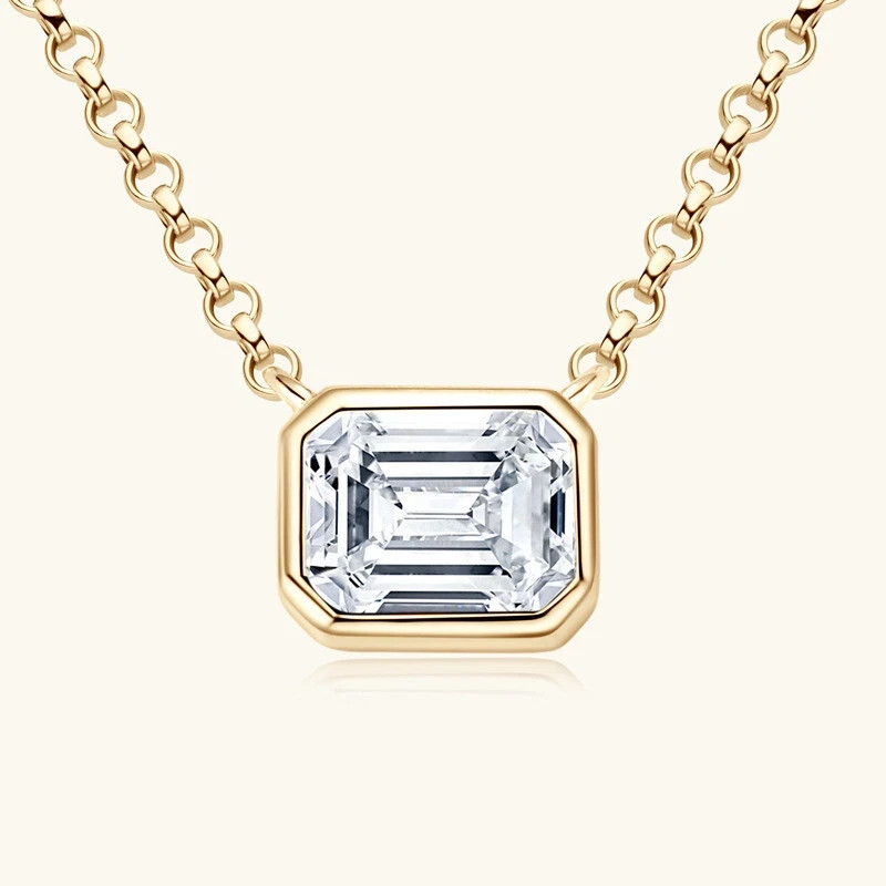 1ct Emerald GRA Certified Moissanite Pendant Necklace 14k Gold Plated 925 Silver