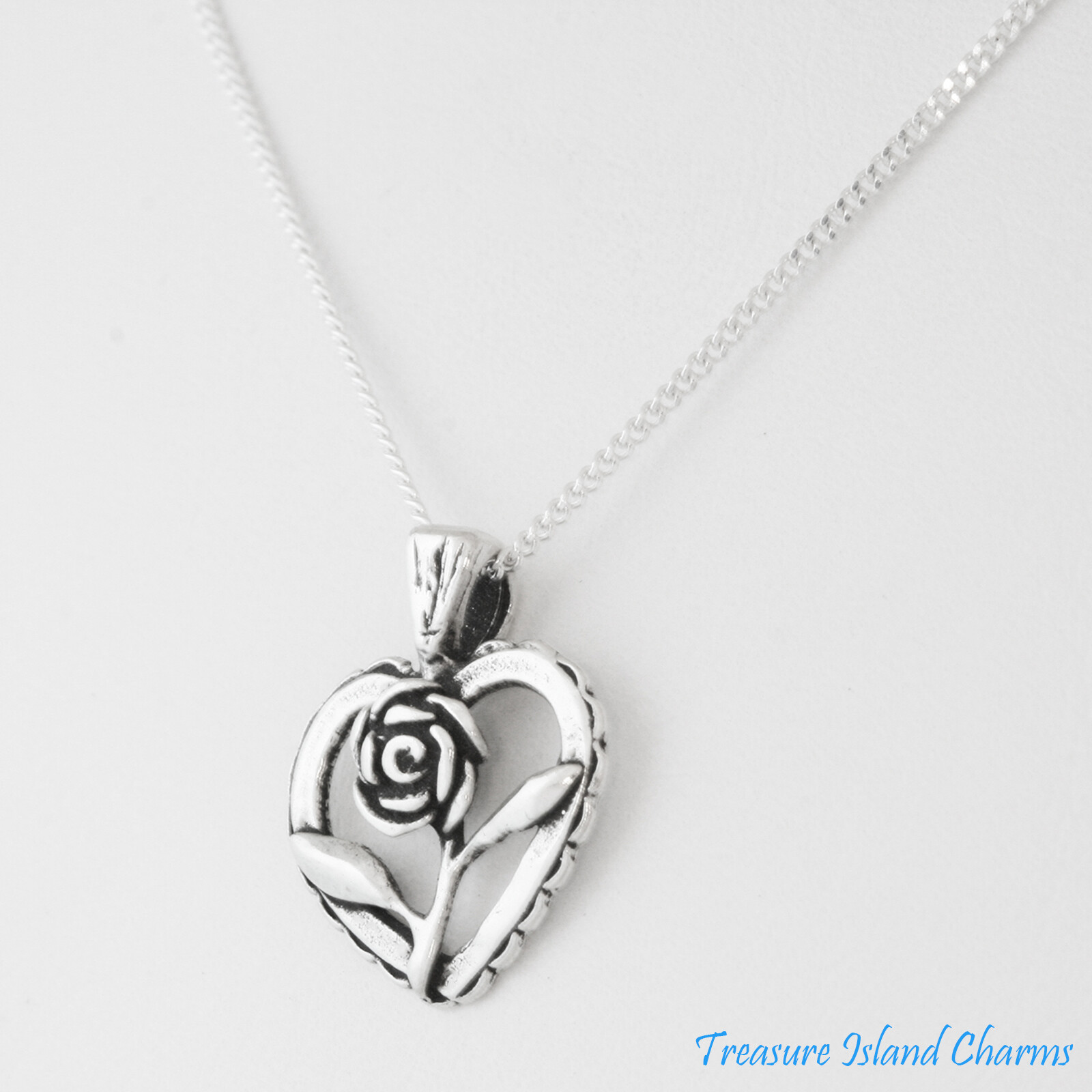 Heart with Rose June Birth Flower 925 Sterling Silver Pendant Necklace 16″ 18″