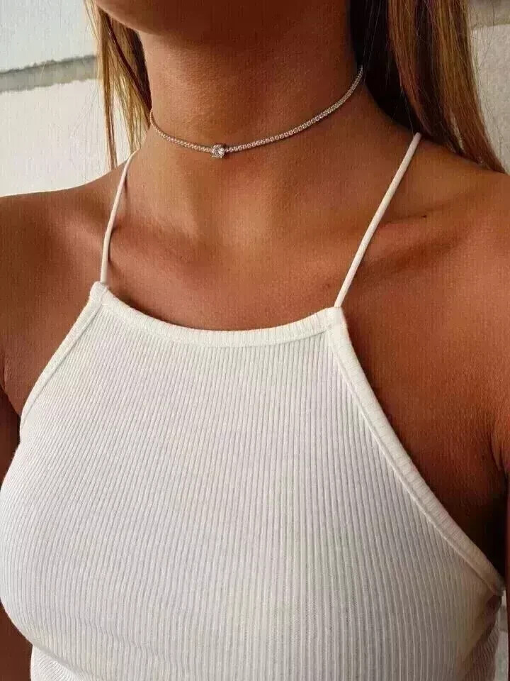 12Ct Round Cut Lab Created Diamond Tennis Choker Necklace 14K White Gold Plated
