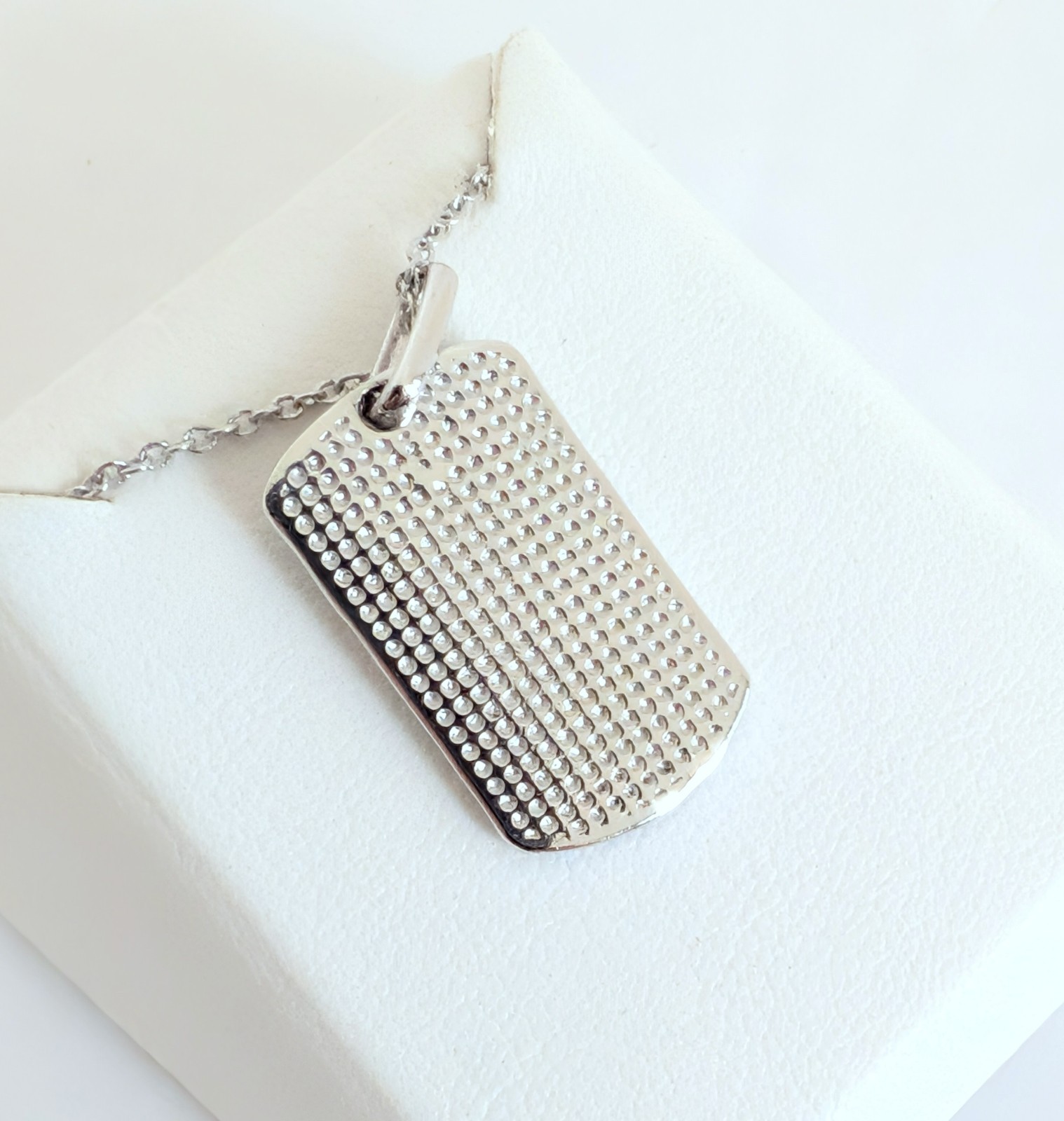 Gorgeous .925 Sterling Silver Black/Clear Crystal Rectangle Pendant Necklace