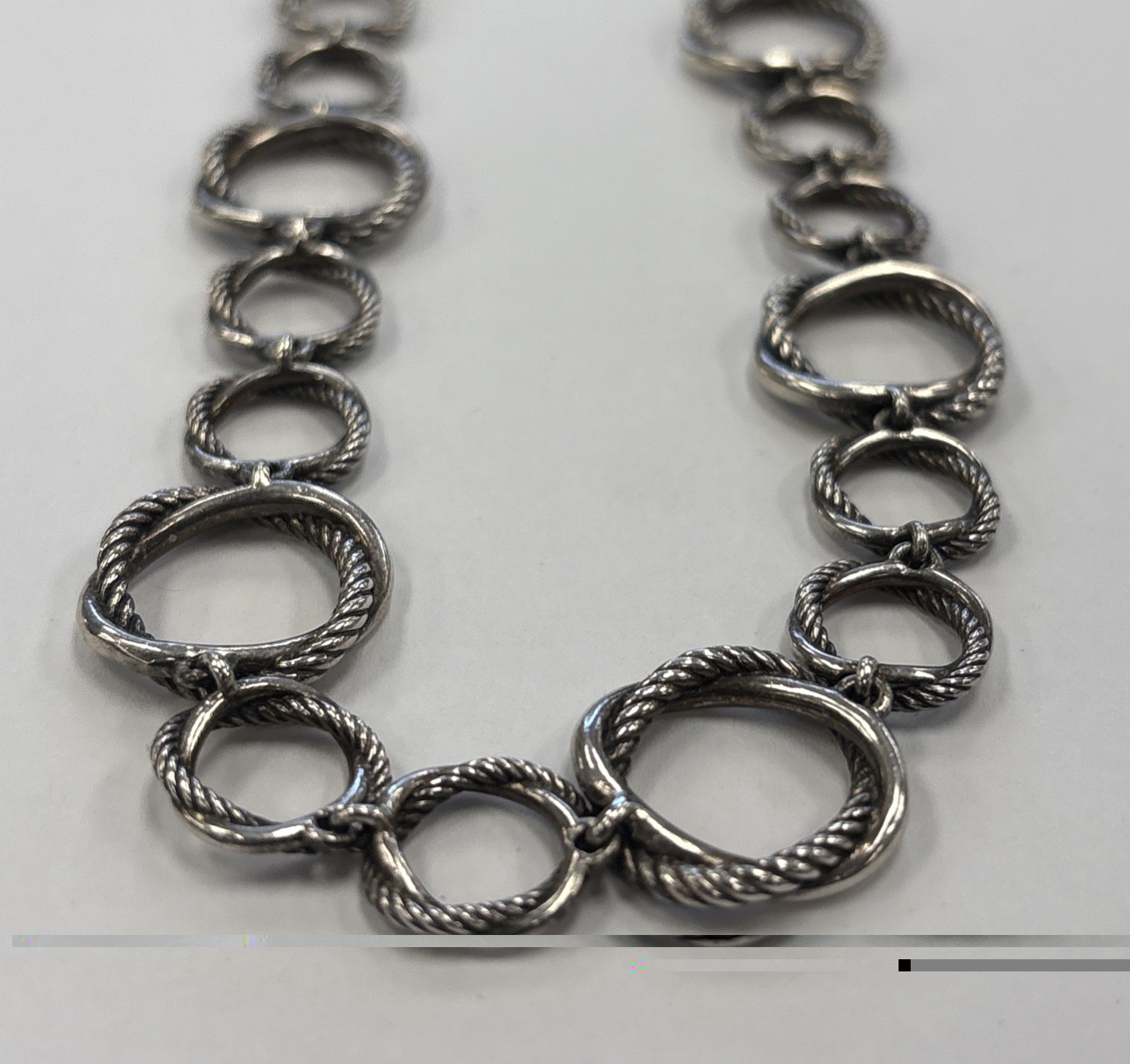David Yurman Silver Crossover Infinity Rope Circle Chain Necklace 17”