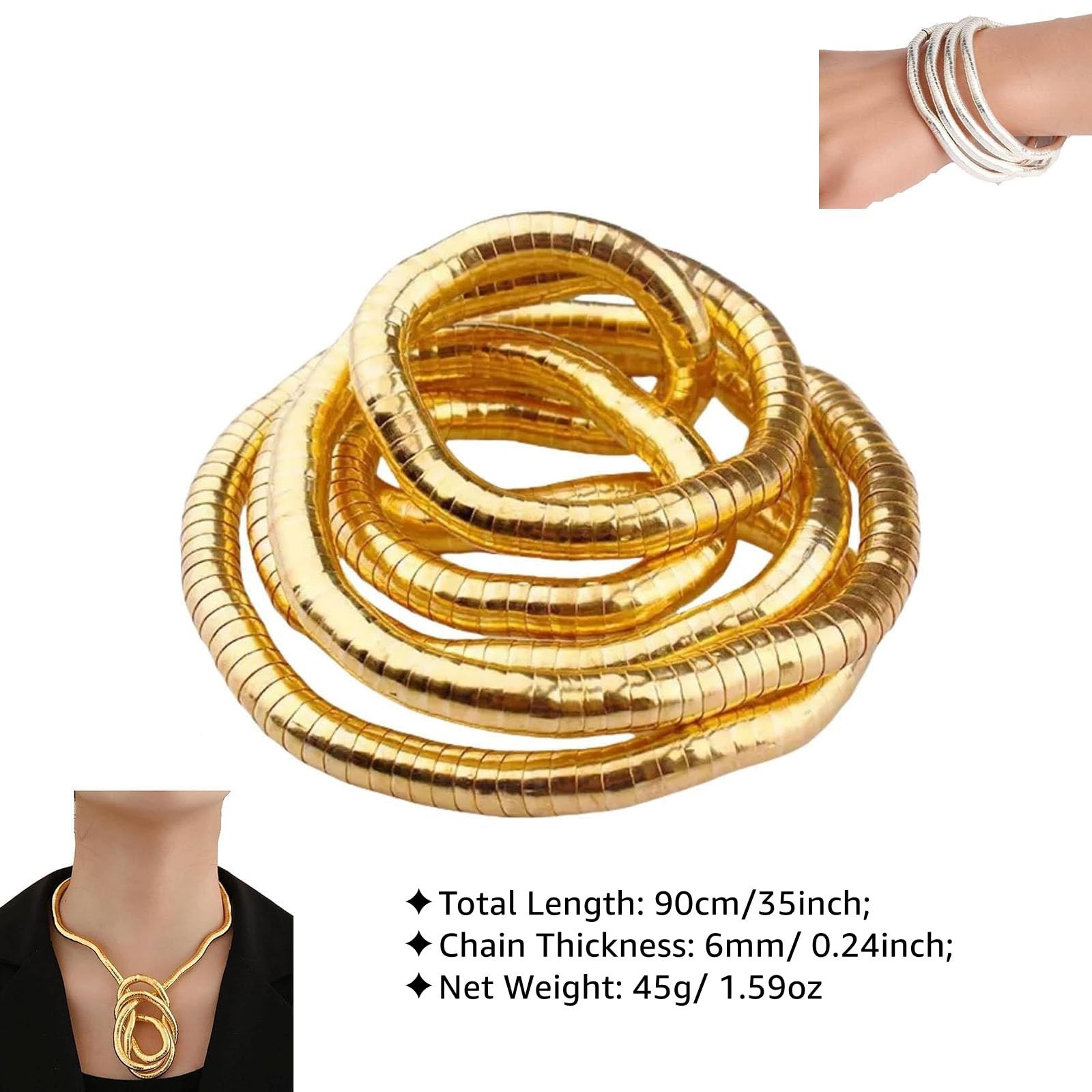 Bendable Snake Chain Versatile Silver Necklace Armband Bracelet and Choker, F…