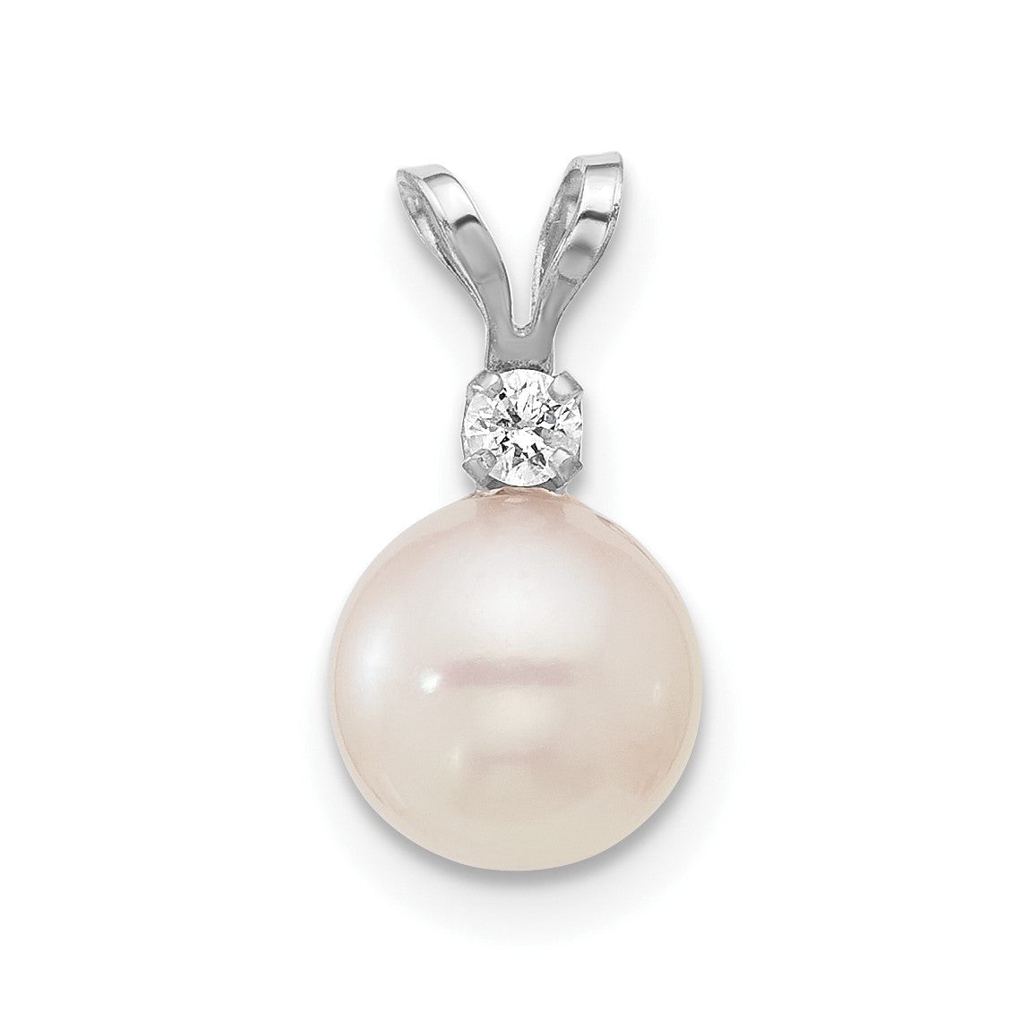 14K White Gold 7-8mm Round White Cultured Saltwater Akoya .05ctw Diamond Pendant