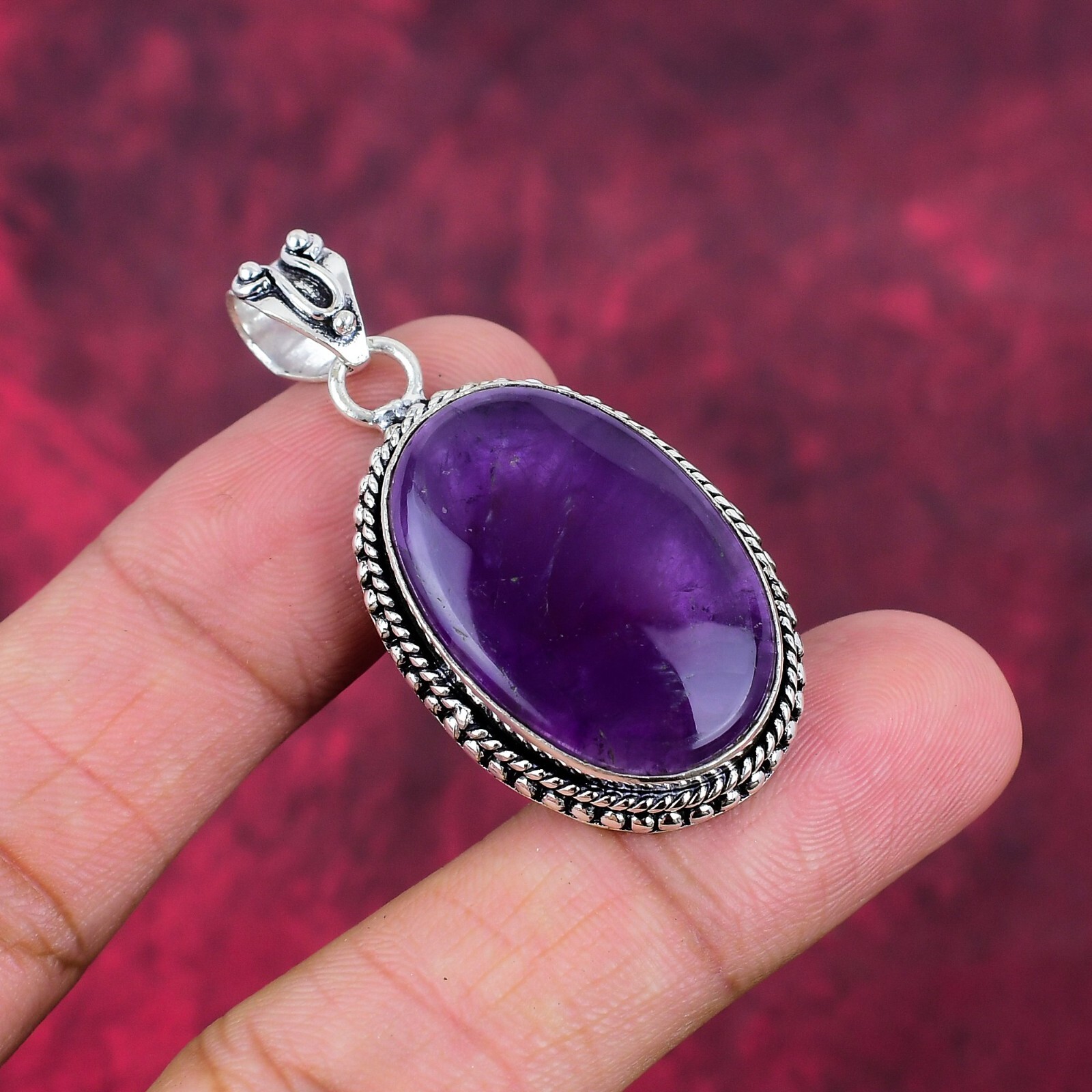 Beautiful Amethyst Gemstone Handmade 925 Sterling Silver Pendant Jewelry