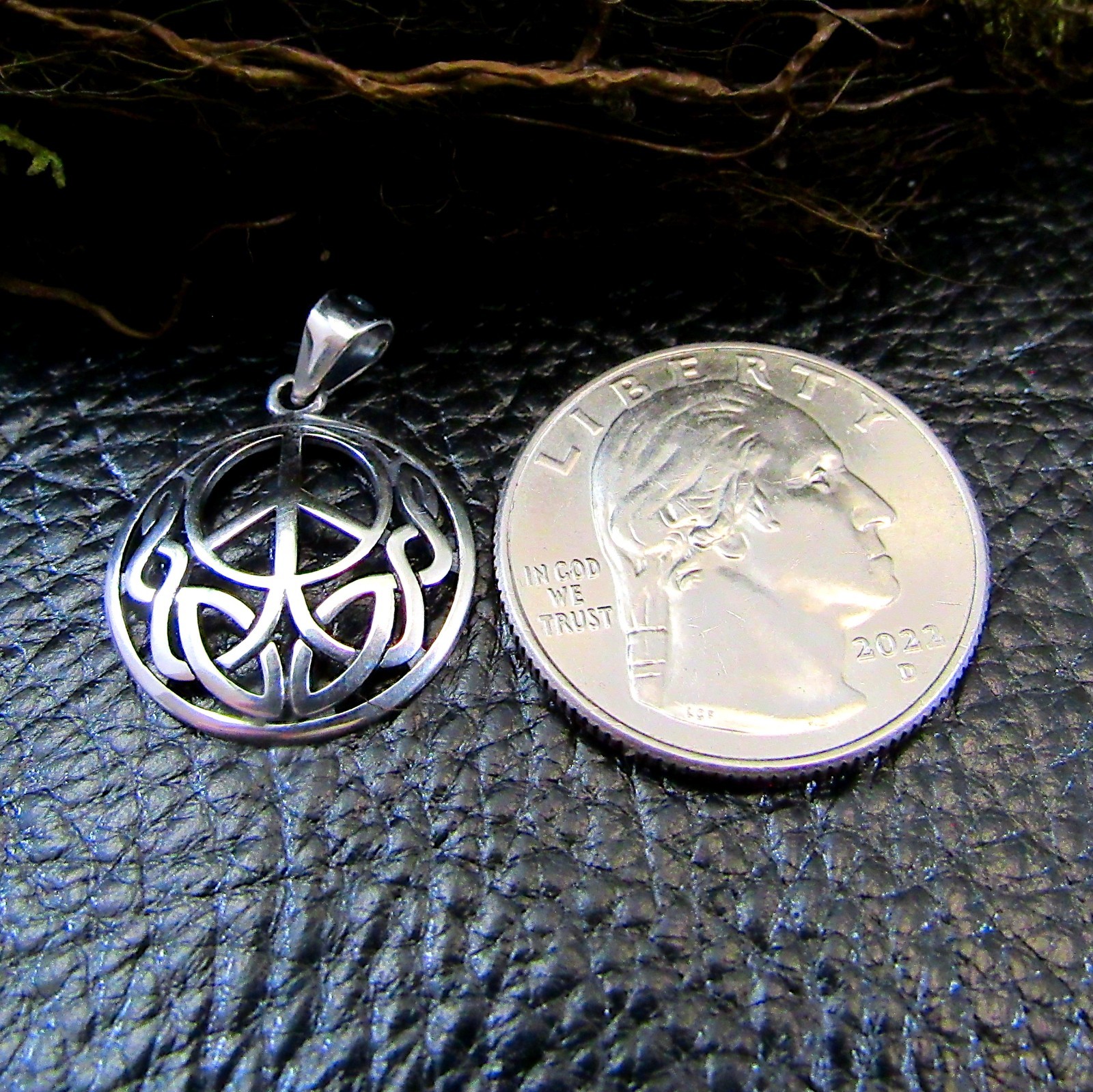 Solid 925 Sterling Silver Peace Sign Pendant – Celtic Knotwork Jewelry Charm