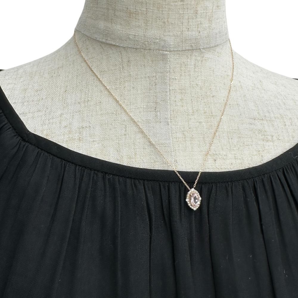 Morganite 0.70ct diamond 0.17ct Necklace K18PG pink gold 1.8g 17.7″ Women