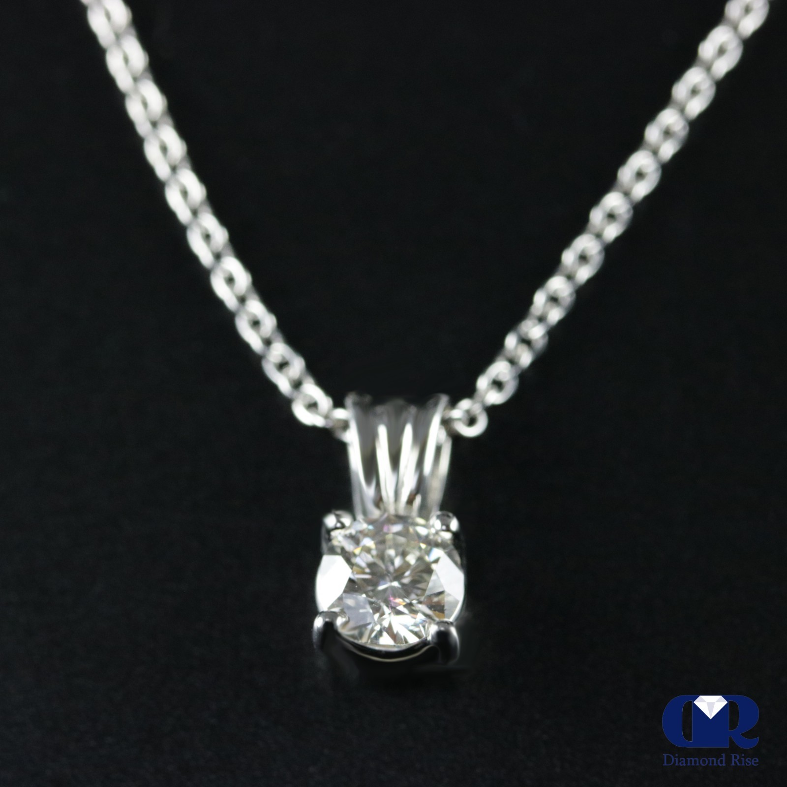 0.80 Ct Round Cut Diamond Solitaire 4 Prong Pendant Necklace 14KWG W/16″ Chain