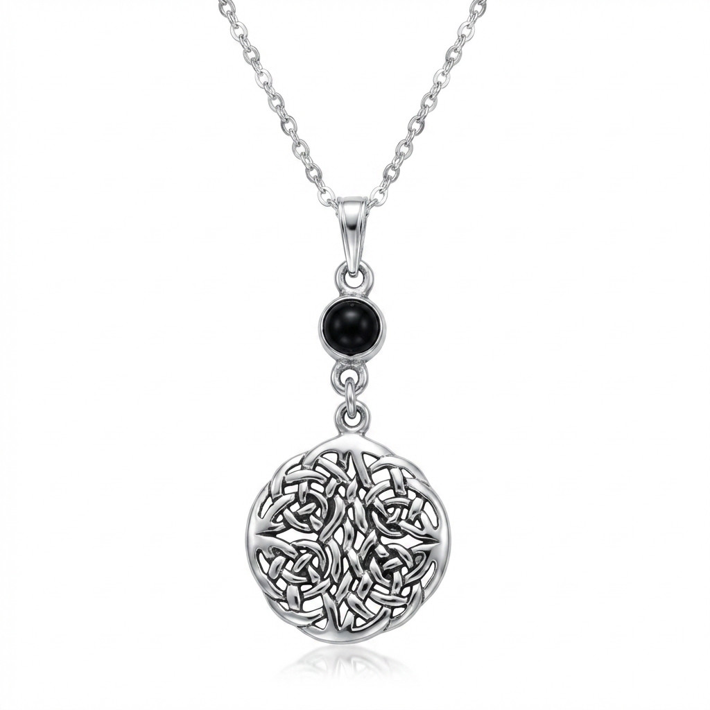 Vintage 925 Sterling Silver Black Onyx Celtic Knot Necklace