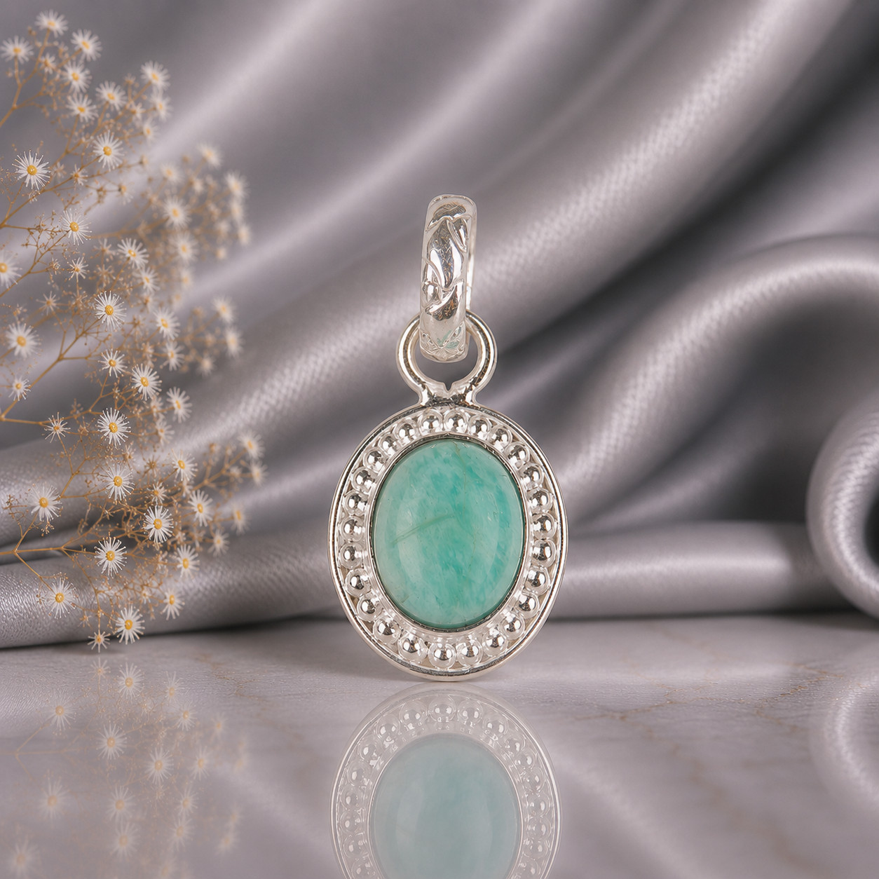 Amazonite Gemstone 925 Solid Silver Necklace Pendent 1.20″ Gift For Women