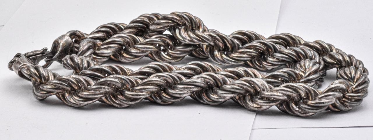 Vint. Sterling Silver Italy 13mm thick 23.5″ long HUGE Solid Rope chain Necklace