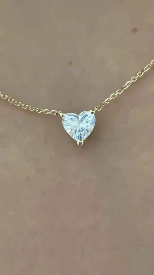 1Ct Heart Lab Created Diamond Solitaire 14K Yellow Gold Plated Pendant Necklace