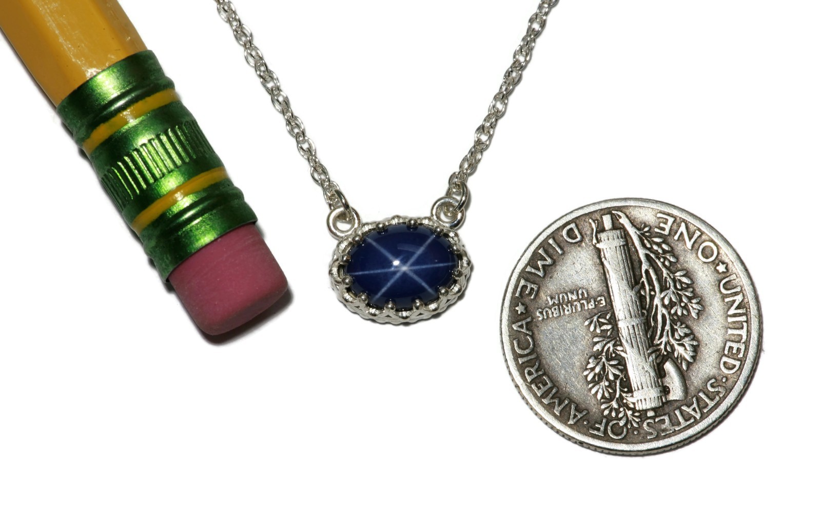 Blue Star Sapphire Crown Bezel 18″ Necklace (8x6mm Lab Created)