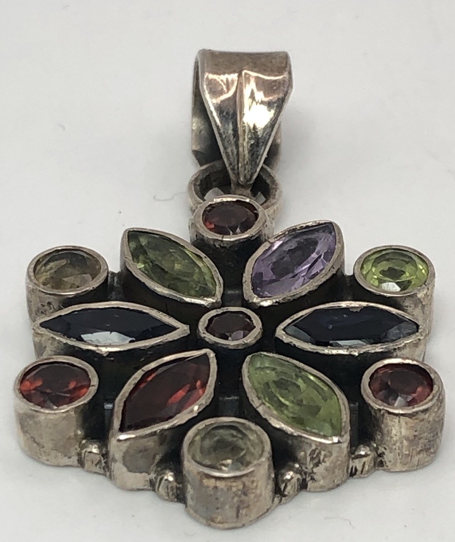 Multiple Gemstone 925 Pendant With Citrine Peridot Garnet And Lolita Stones
