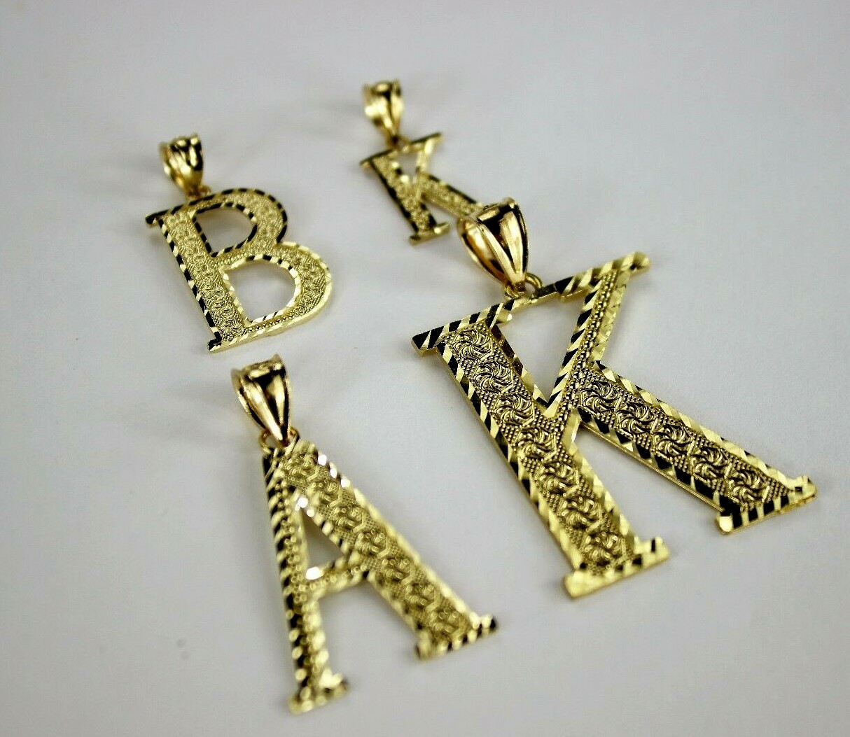 10K Yellow Gold Initial Pendant Charm Diamond Cut A ~ Z Alphabet 4 Sizes